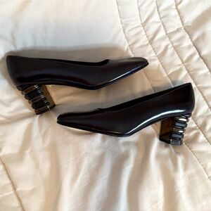 Stuart Weitzman dark brown and gold heels